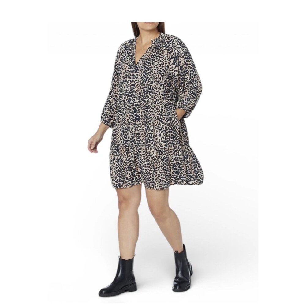 The Drop @Caralynmirand Leopard Print Tiered V Neck Dress XXS NEW Short Dress K